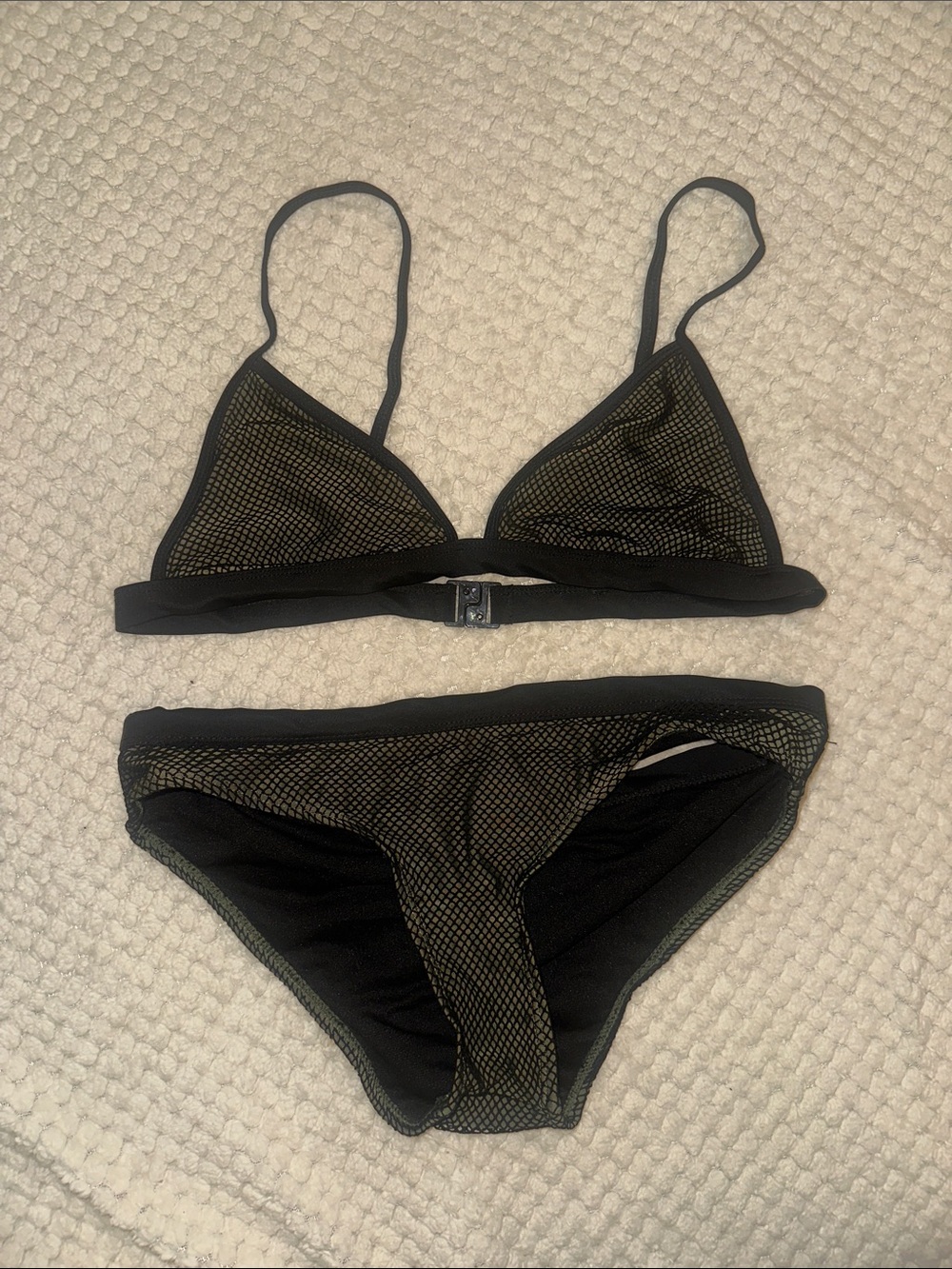 Nasty Gal Black Mesh Bikini Set with Green Underlay